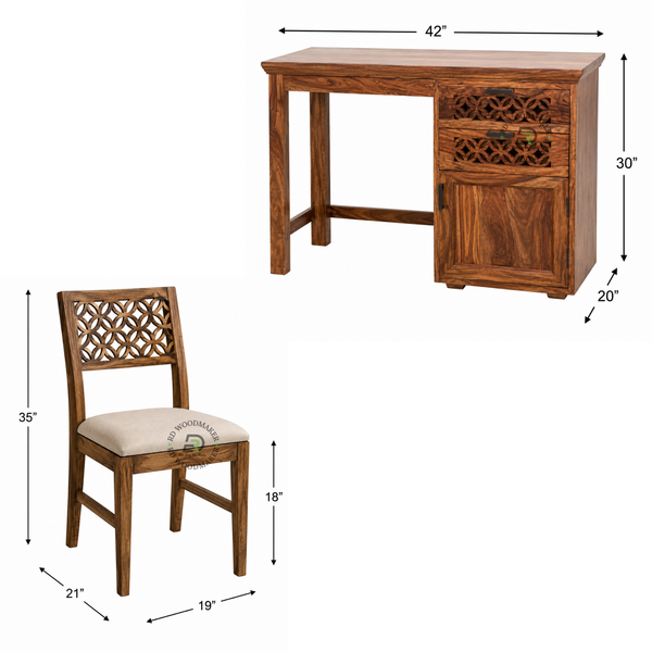 PREMIUM SOLID WOOD STUDY DESK WITH STORAGE & CARVED BACK CHAIR SET