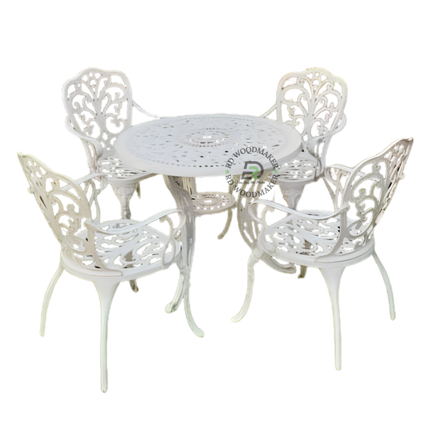 PREMIUM WHITE CAST METAL 4-SEATER GARDEN DINING SET