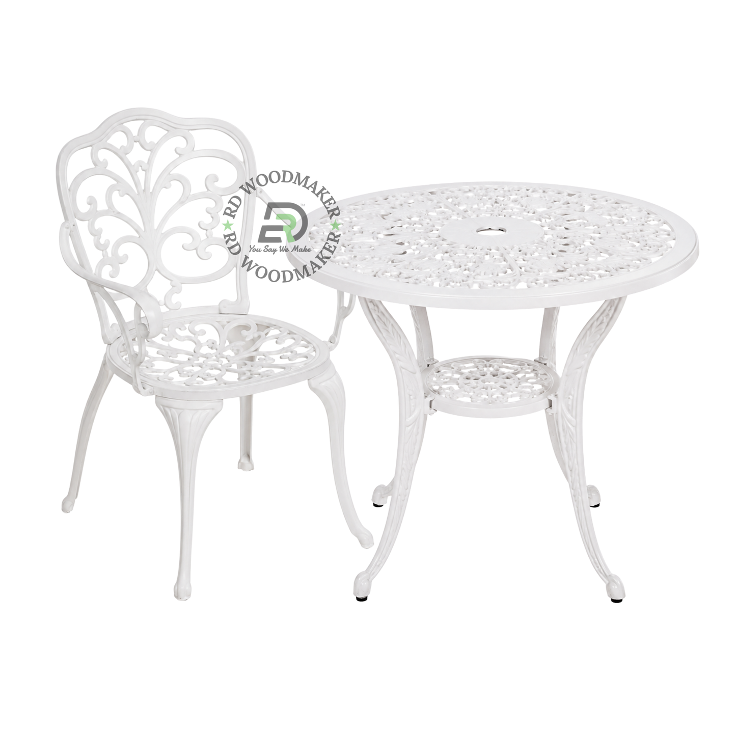 PREMIUM WHITE CAST METAL 4-SEATER GARDEN DINING SET