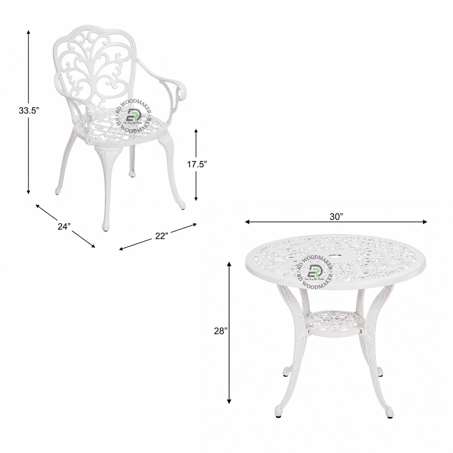 PREMIUM WHITE CAST METAL 4-SEATER GARDEN DINING SET