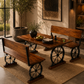 RUSTIC WAGON WHEEL WOODEN DINING SET