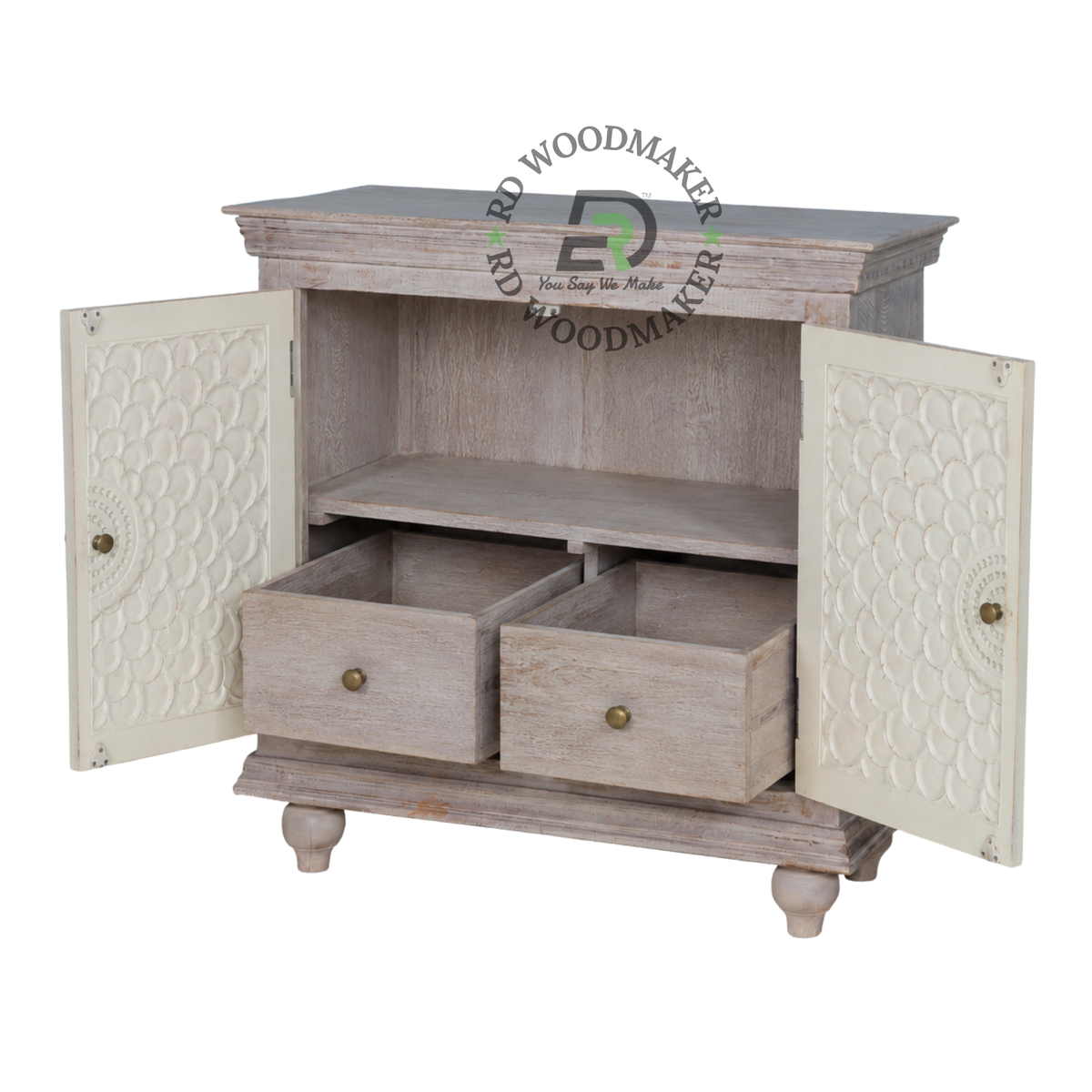 HERITAGE HANDCARVED WHITE SOLID WOOD CABINET