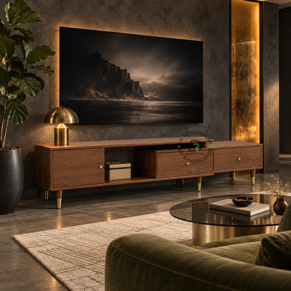 VARDO ASYMMETRIC SOLID WOOD MEDIA CONSOLE