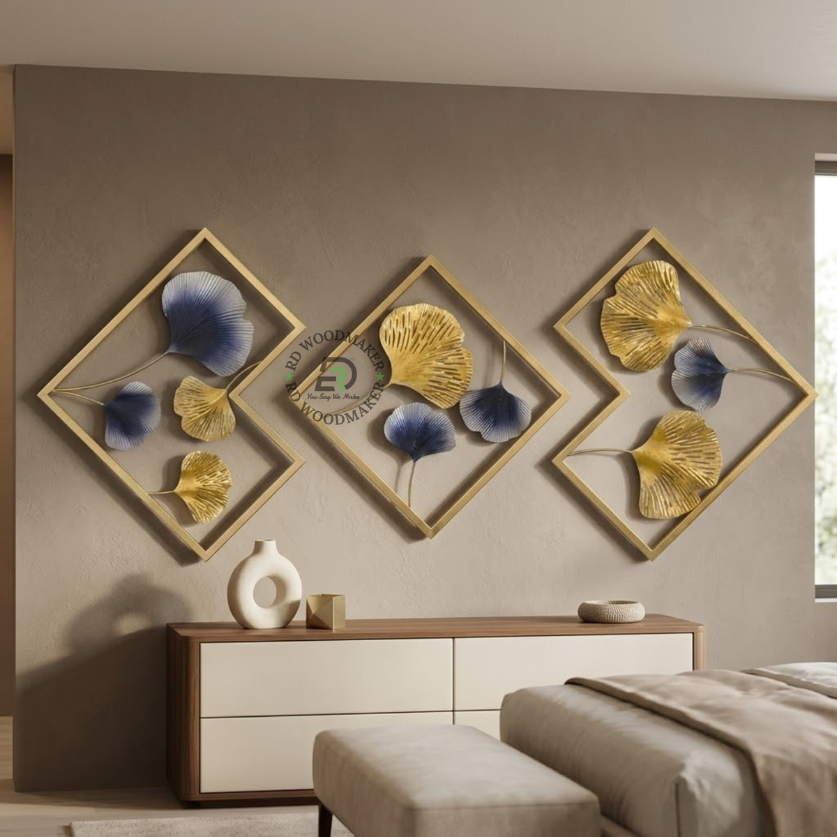 GINKGO BLOOM GOLD & BLUE WALL ART SET