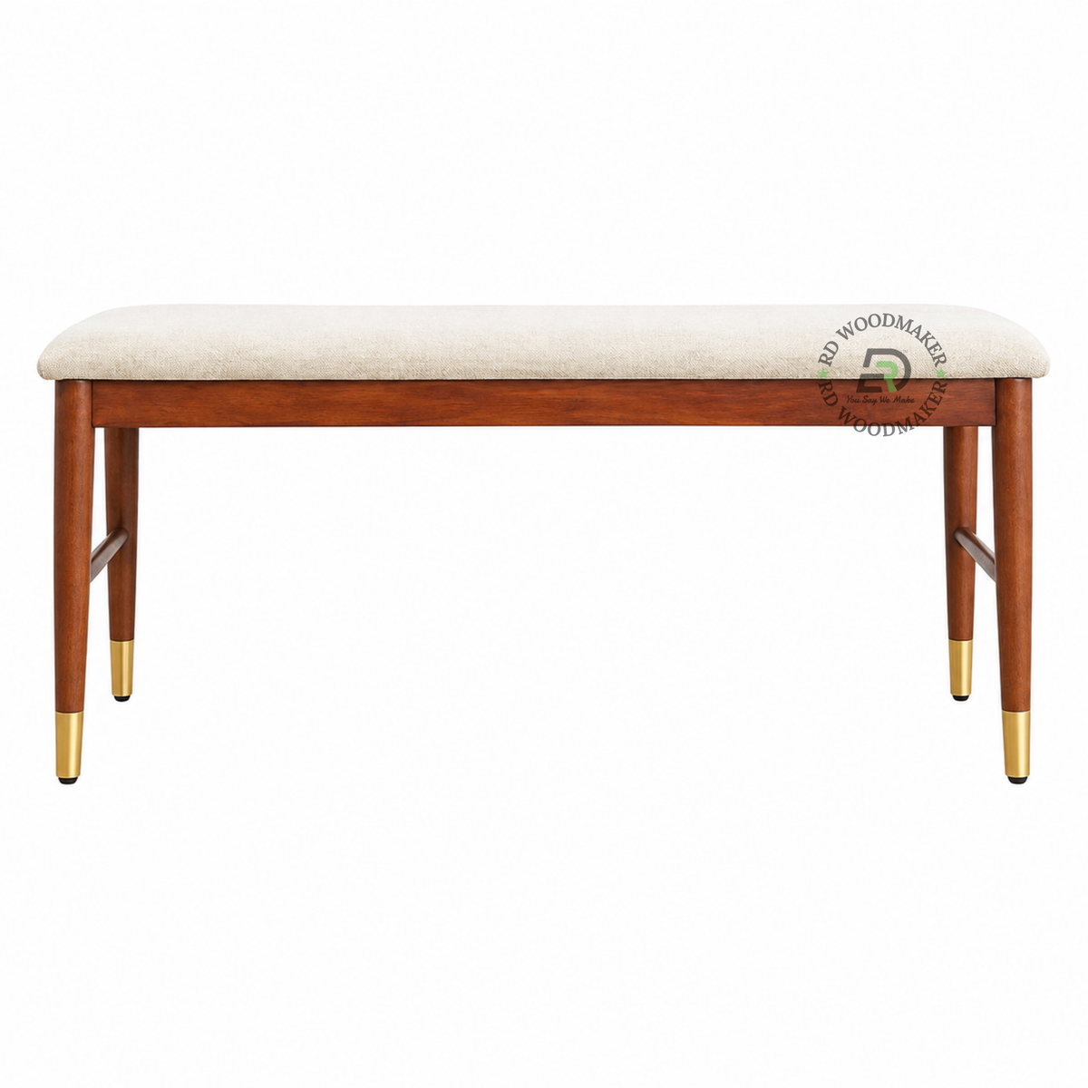 LIVERA UPHOLSTERED WOODEN BENCH WITH BRASS-CAPPED LEGS