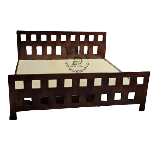 MODERN SQUARE CUTOUT WOODEN QUEEN SIZE BED