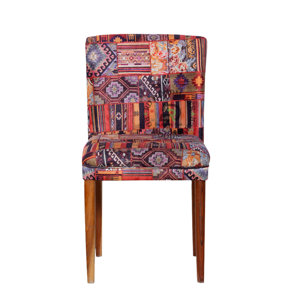 PREMIUM PATCHWORK UPHOLSTERED DINING CHAIR WITH SOLID WOOD LEGS
