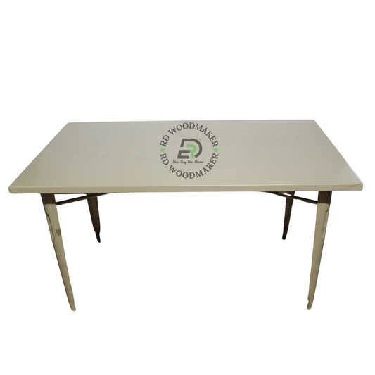 MODERN RECTANGULAR BEIGE METAL DINING TABLE WITH TAPERED LEGS