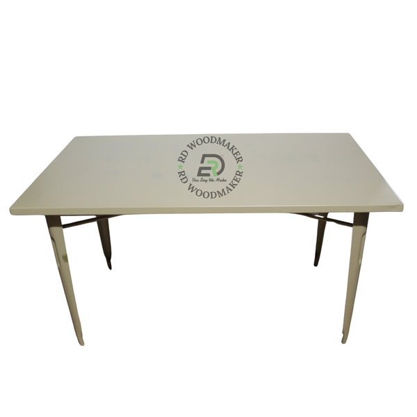MODERN RECTANGULAR BEIGE METAL DINING TABLE WITH TAPERED LEGS