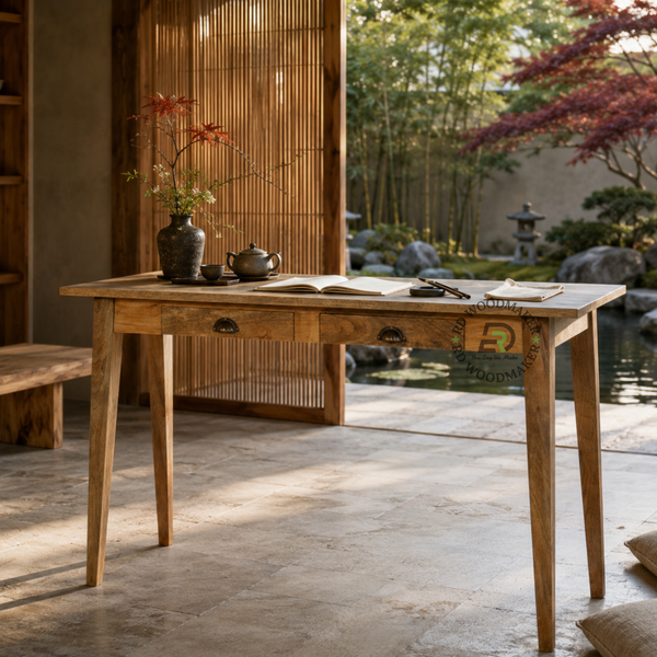MINIMALIST SOLID WOOD WRITING DESK WITH TWO DRAWERS