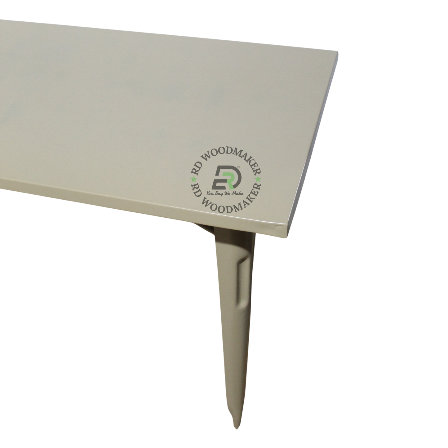 MODERN RECTANGULAR BEIGE METAL DINING TABLE WITH TAPERED LEGS