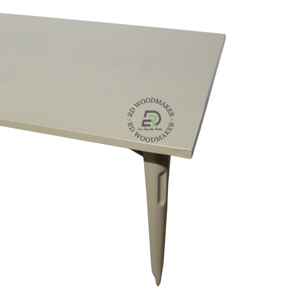 MODERN RECTANGULAR BEIGE METAL DINING TABLE WITH TAPERED LEGS