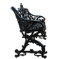 VICTORIAN BLACK CAST METAL LOVESEAT BENCH WITH DIAMOND LATTICE BACK
