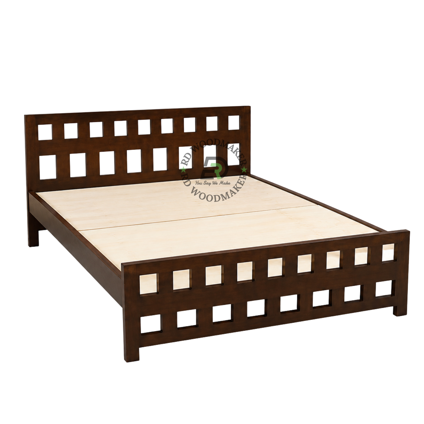 MODERN SQUARE CUTOUT WOODEN QUEEN SIZE BED