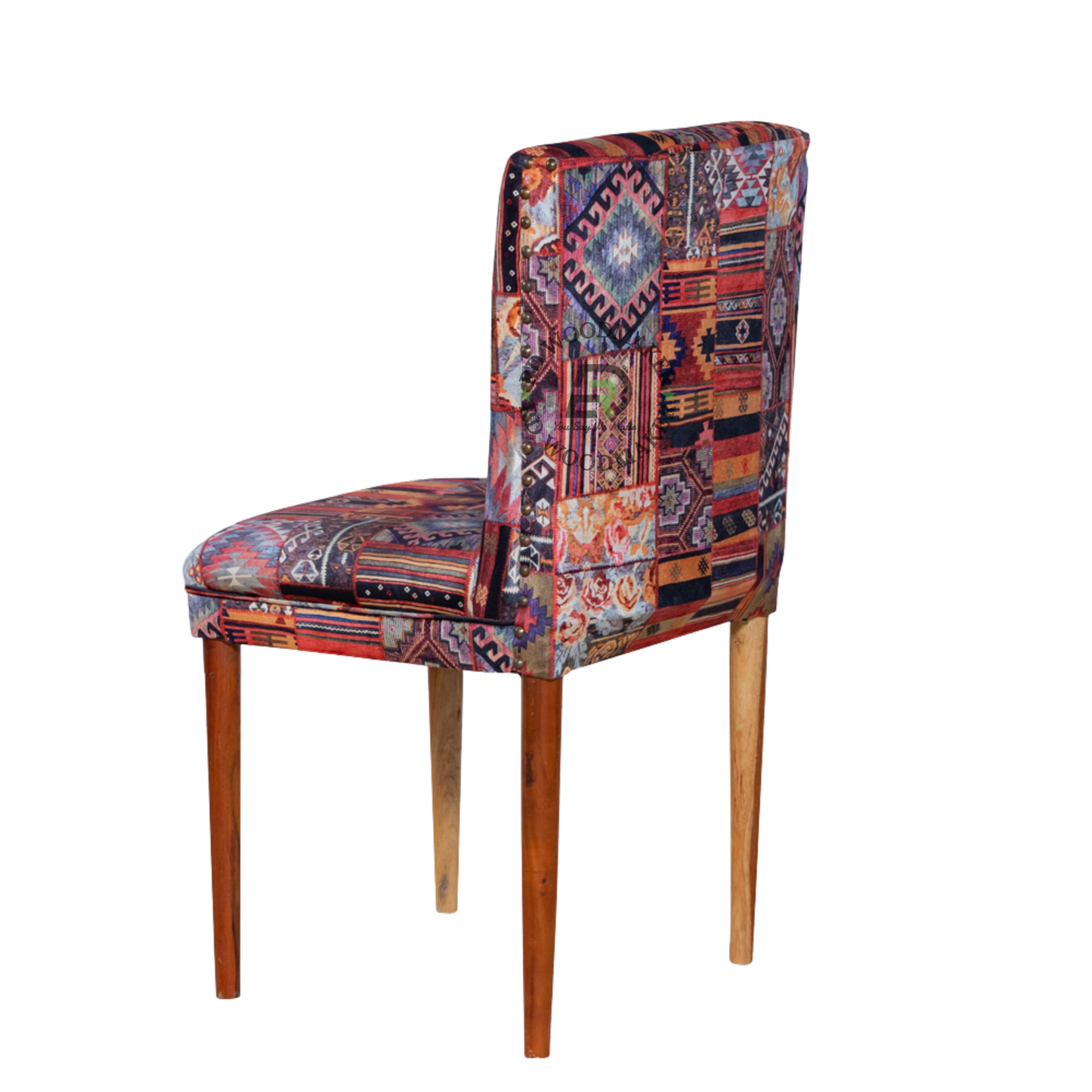 PREMIUM PATCHWORK UPHOLSTERED DINING CHAIR WITH SOLID WOOD LEGS