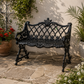 VICTORIAN BLACK CAST METAL LOVESEAT BENCH WITH DIAMOND LATTICE BACK
