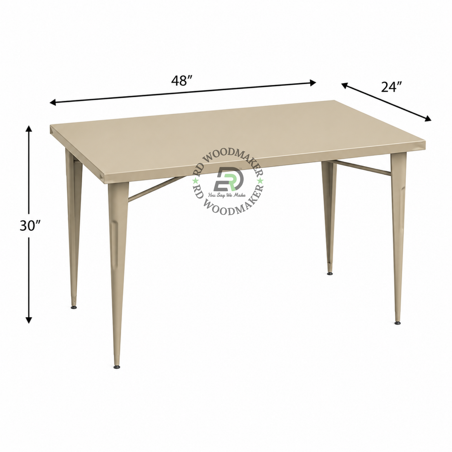 MODERN RECTANGULAR BEIGE METAL DINING TABLE WITH TAPERED LEGS