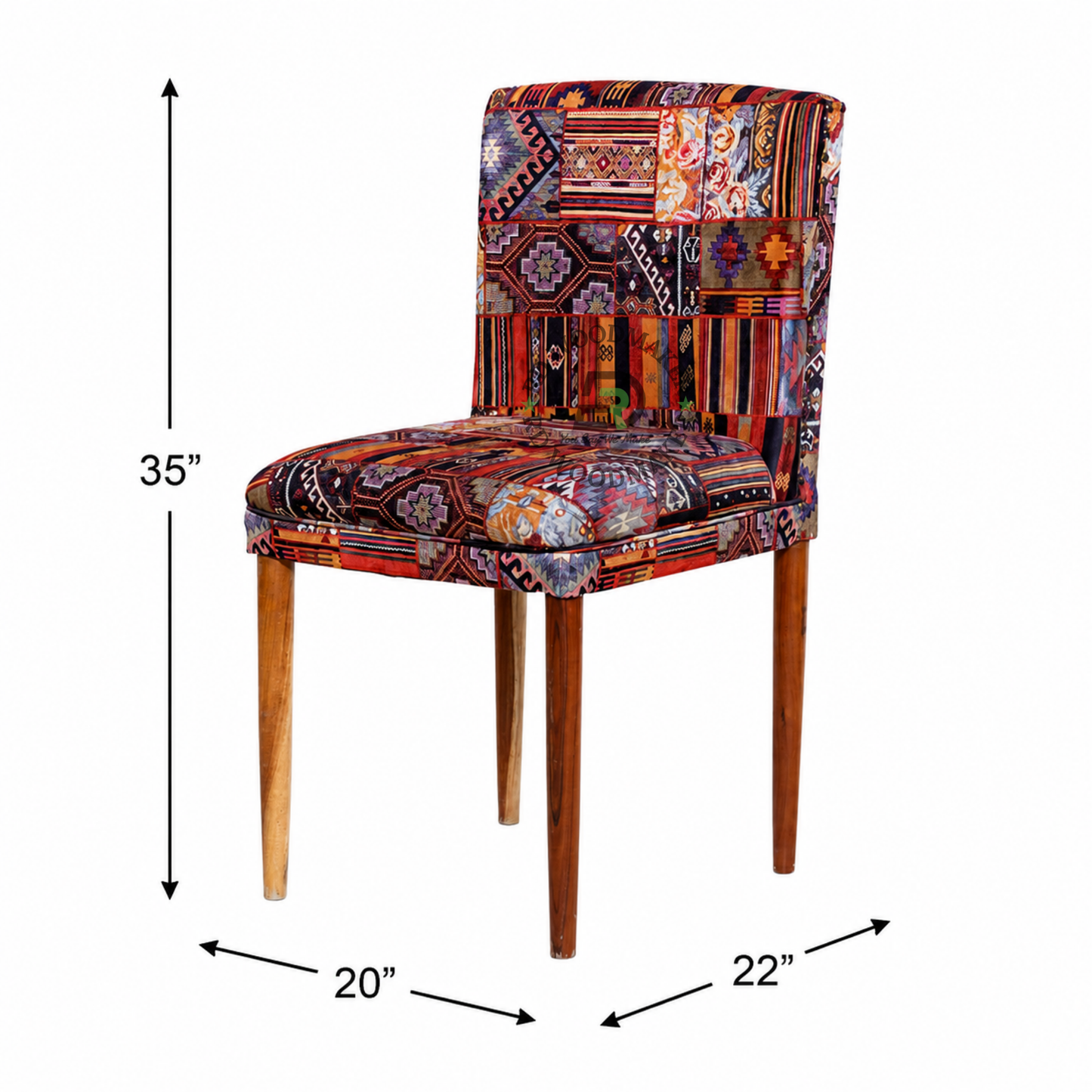 PREMIUM PATCHWORK UPHOLSTERED DINING CHAIR WITH SOLID WOOD LEGS