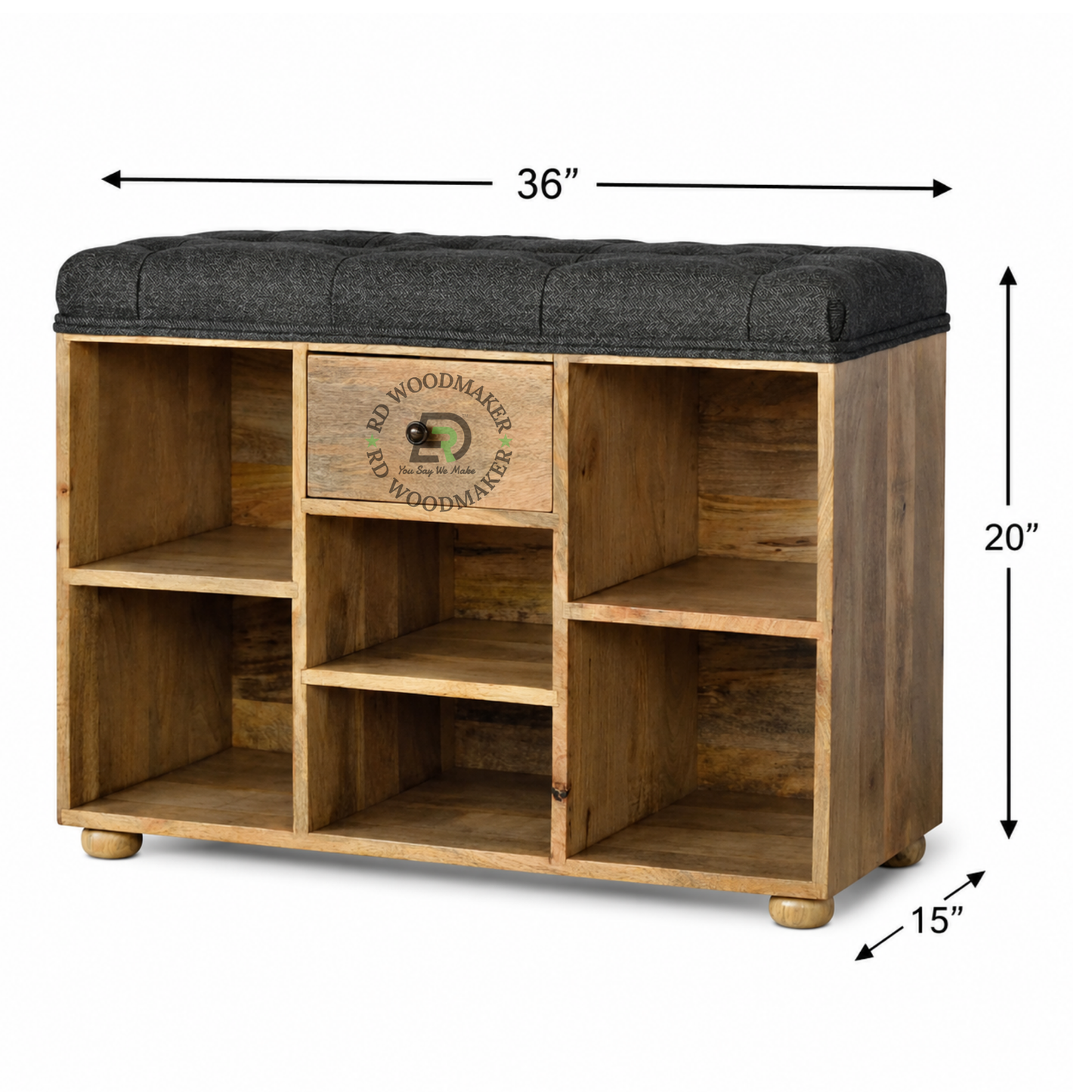 SOLID WOOD STORAGE SHOE BENCH WITH CUSHION SEAT