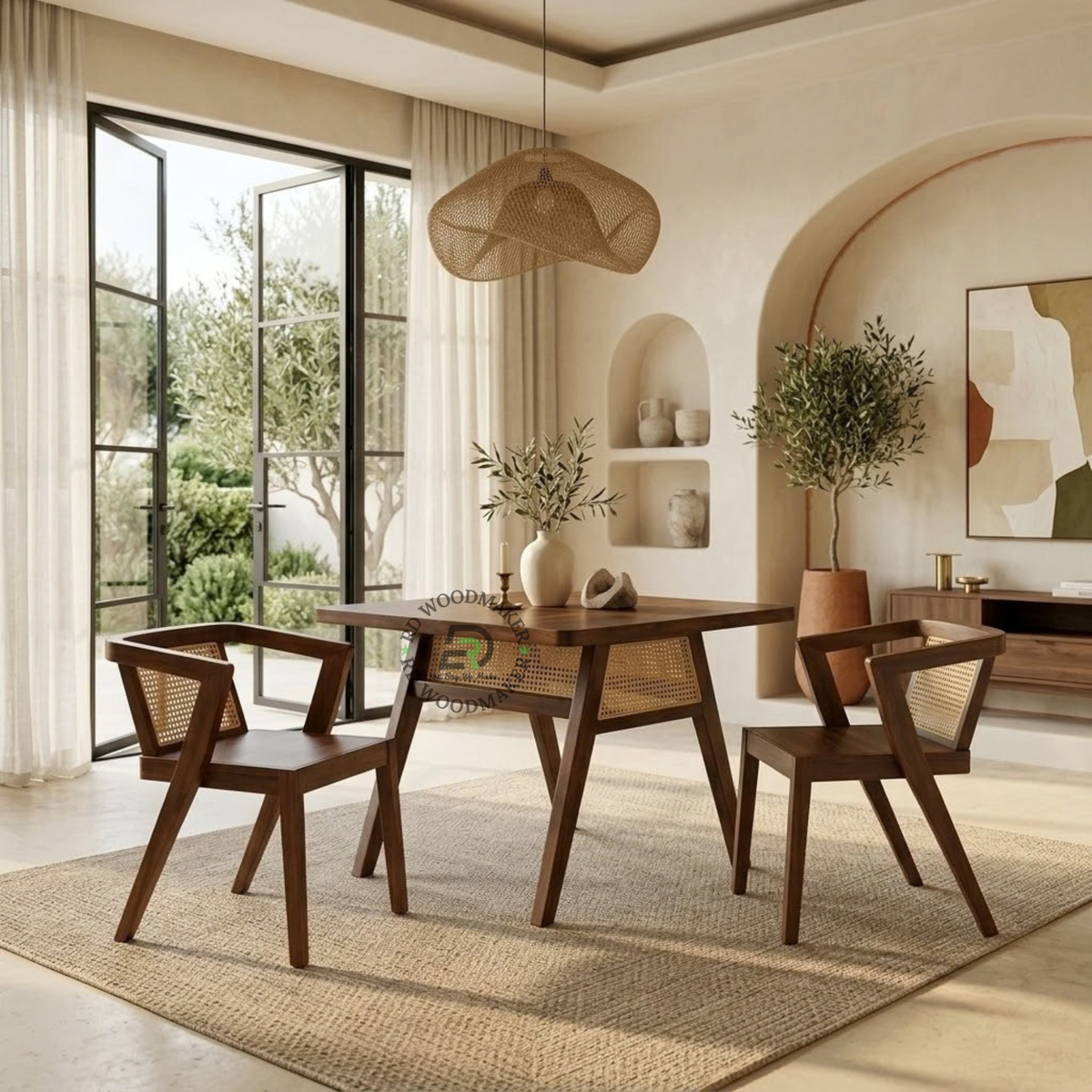 NOIR CANE FRAME DINING TABLE & CHAIR SET