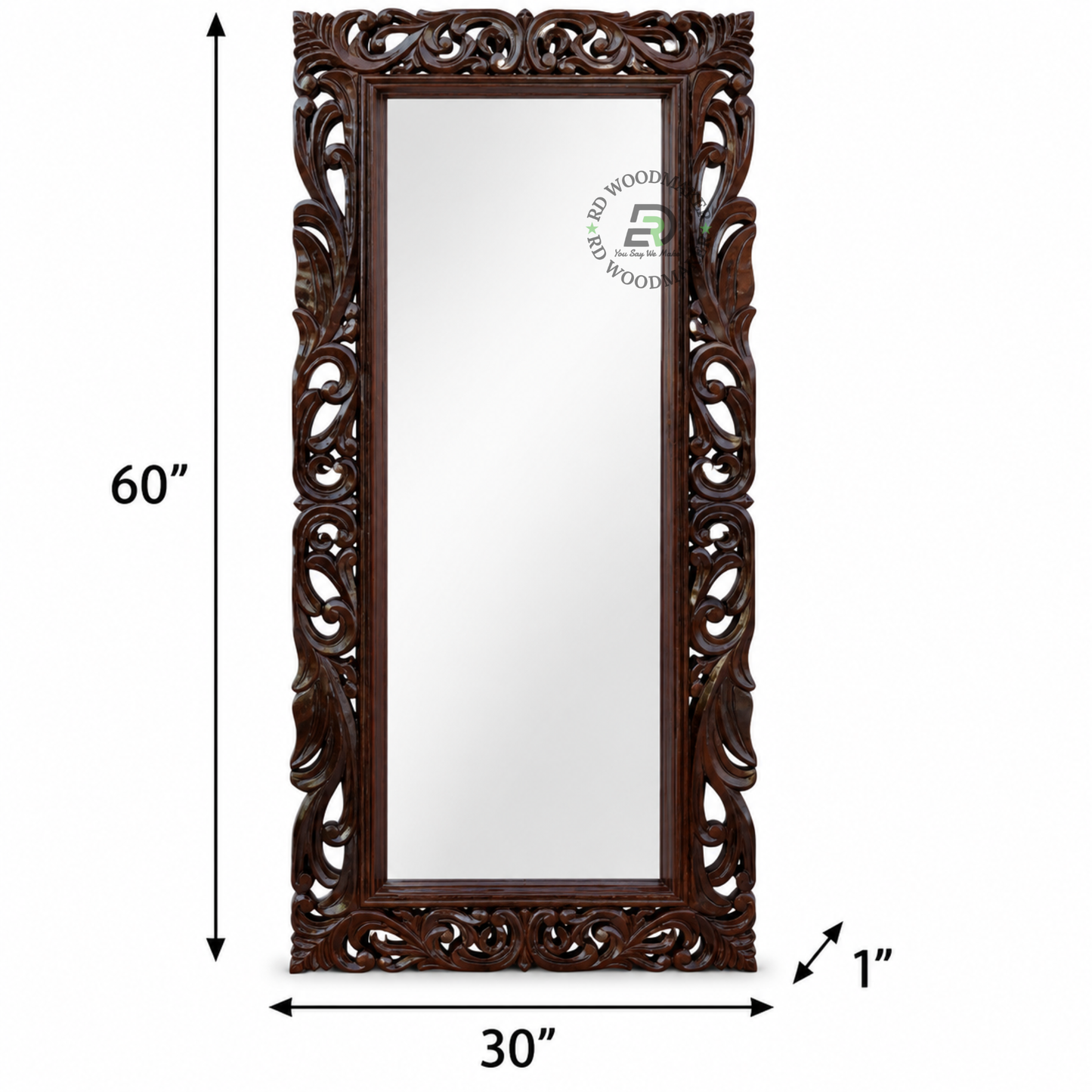 HANDCARVED OPENWORK FLORAL WOODEN WALL MIRROR