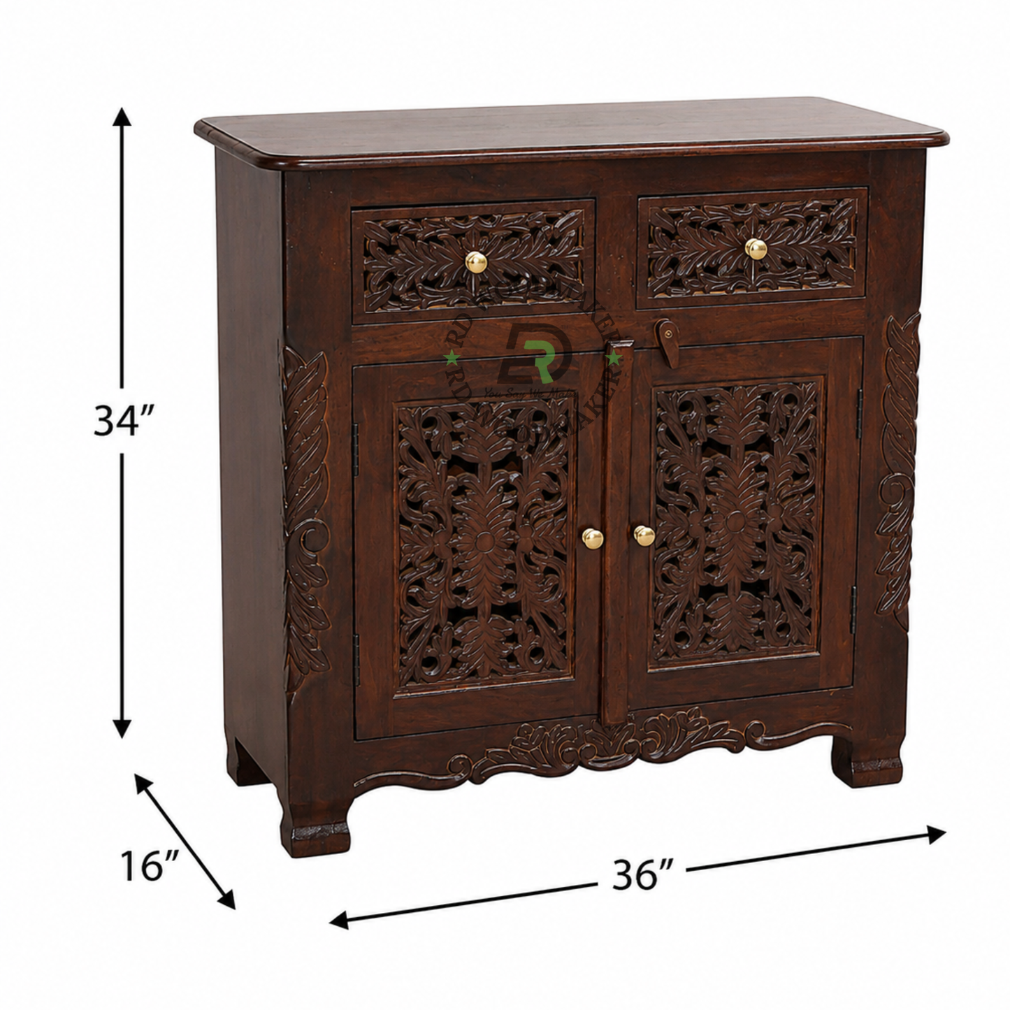 HANDCARVED FLORAL WOODEN STORAGE CABINET