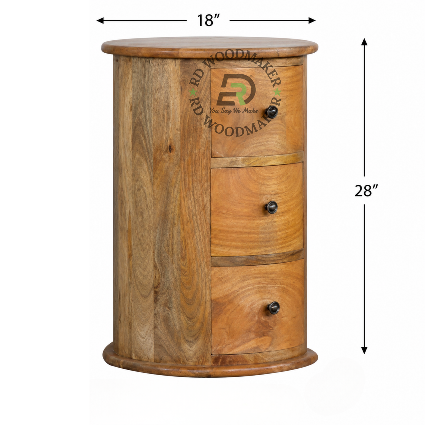 ROUND SOLID WOOD 3-DRAWER CABINET