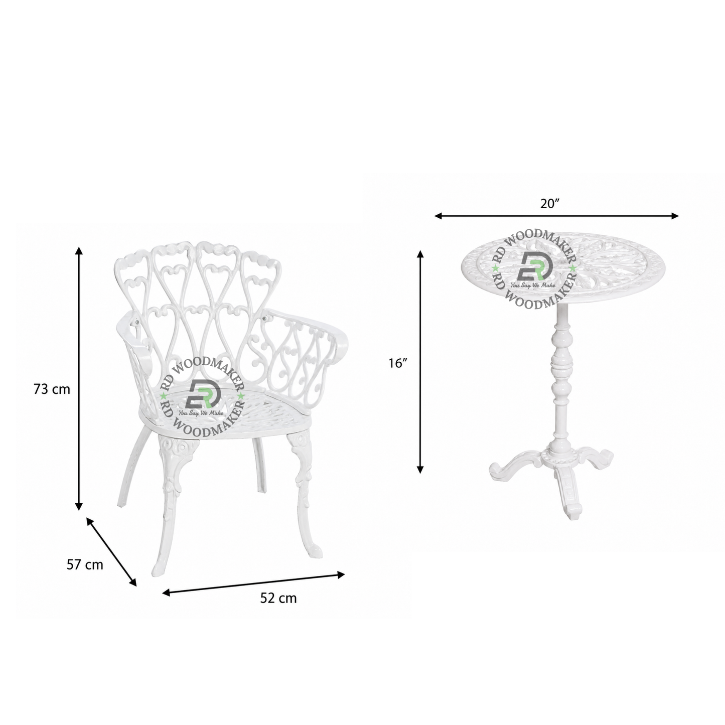 IVORY FLORAL METAL BISTRO TABLE & CHAIR SET