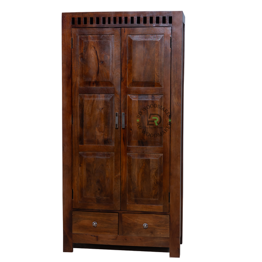 REGAL SOLID WOOD 2 DOOR WARDROBE WITH DOUBLE DRAWERS