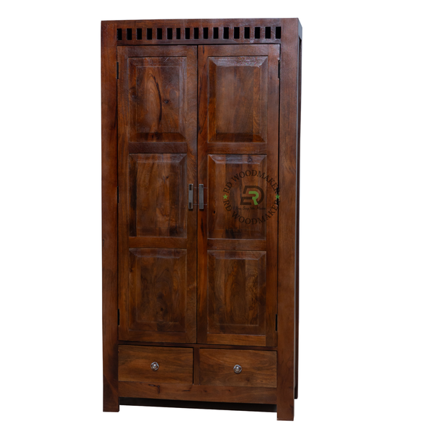 REGAL SOLID WOOD 2 DOOR WARDROBE WITH DOUBLE DRAWERS