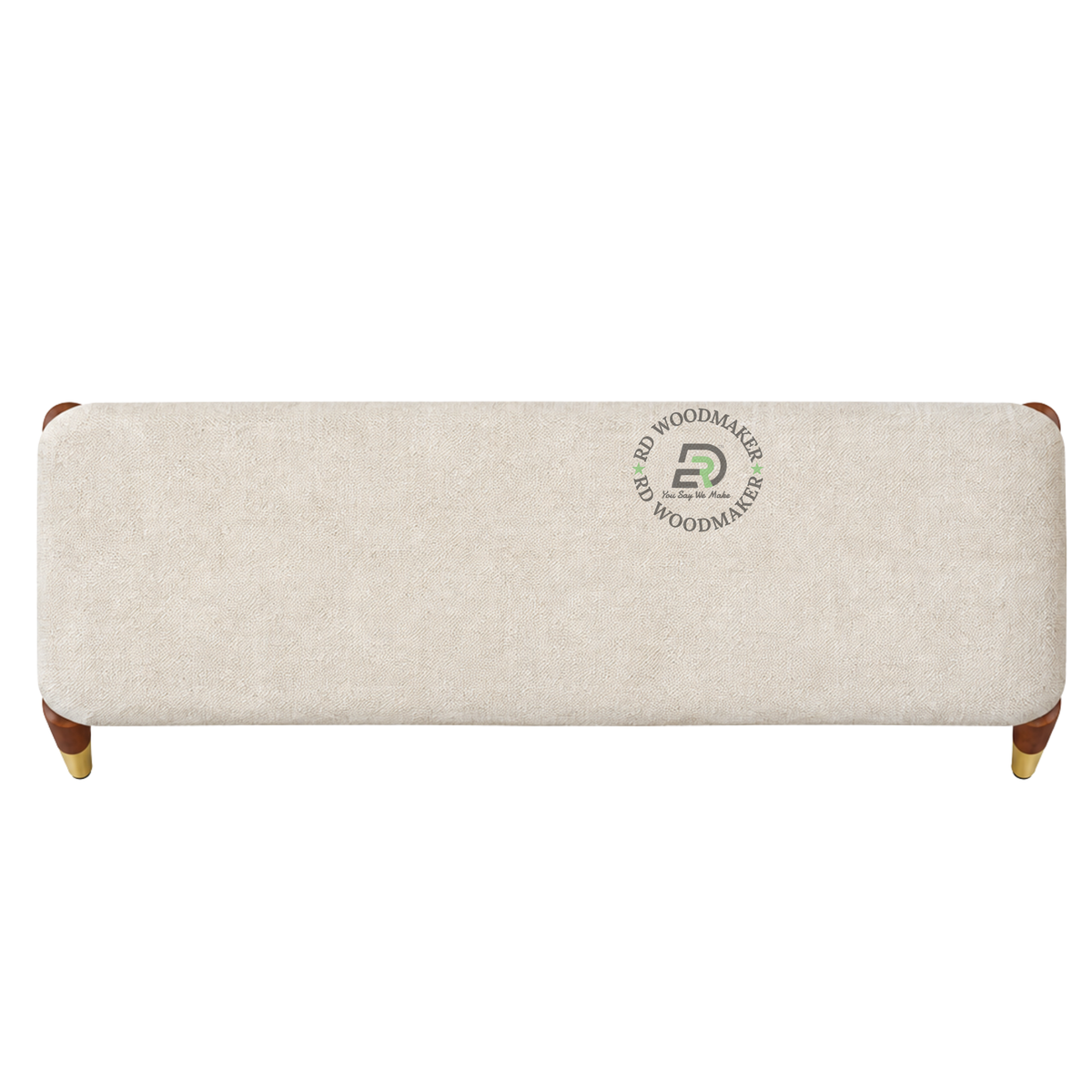 LIVERA UPHOLSTERED WOODEN BENCH WITH BRASS-CAPPED LEGS