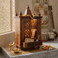 PREMIUM NATURAL WOODEN HOME TEMPLE CABINET WITH JALI DOUBLE DOORS & STORAGE DRAWER