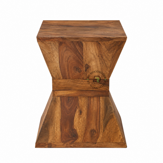 VESTA SCULPTURAL HOURGLASS SOLID WOOD STOOL