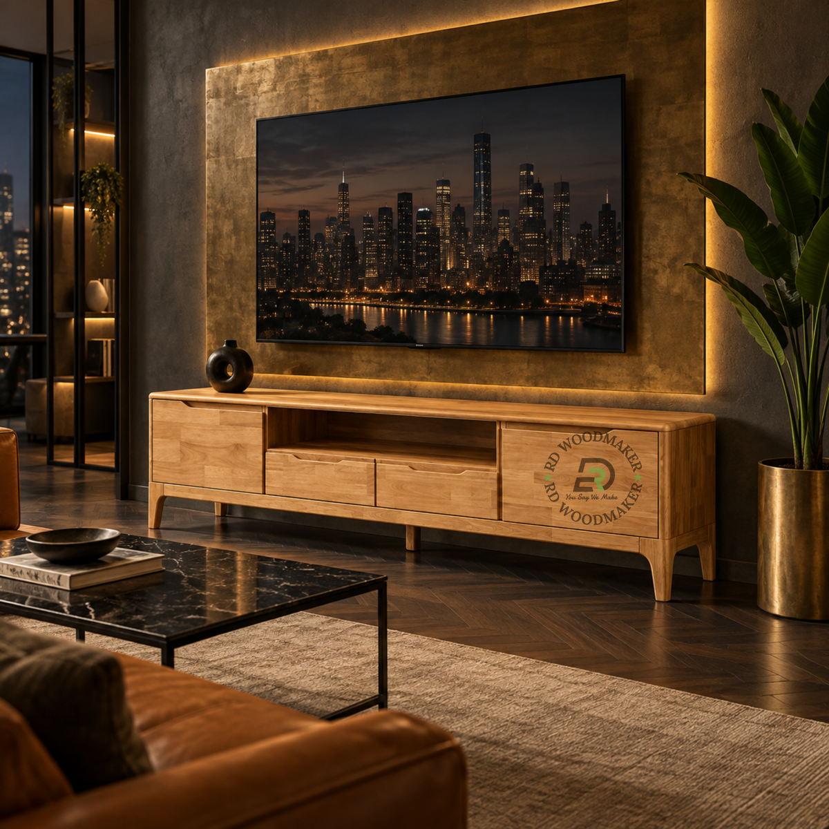 ELARA NATURAL SOLID WOOD STORAGE TV UNIT