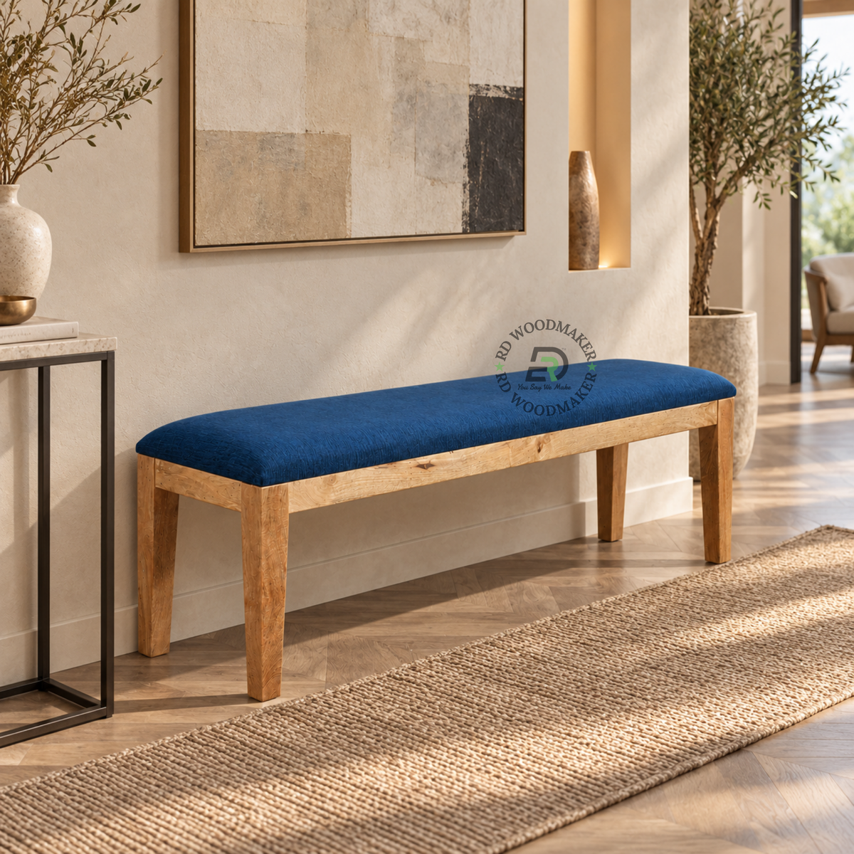 NOVA BLUE UPHOLSTERED SOLID WOOD DINING BENCH