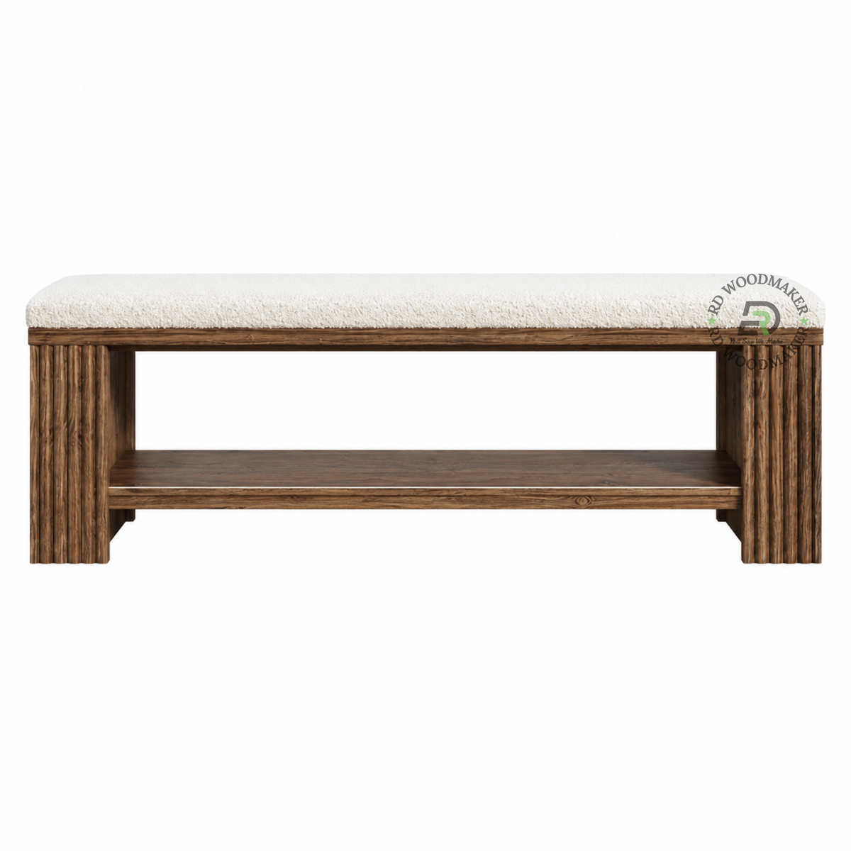 RIVA REEDED WOOD STORAGE BENCH WITH BOUCLÉ SEAT