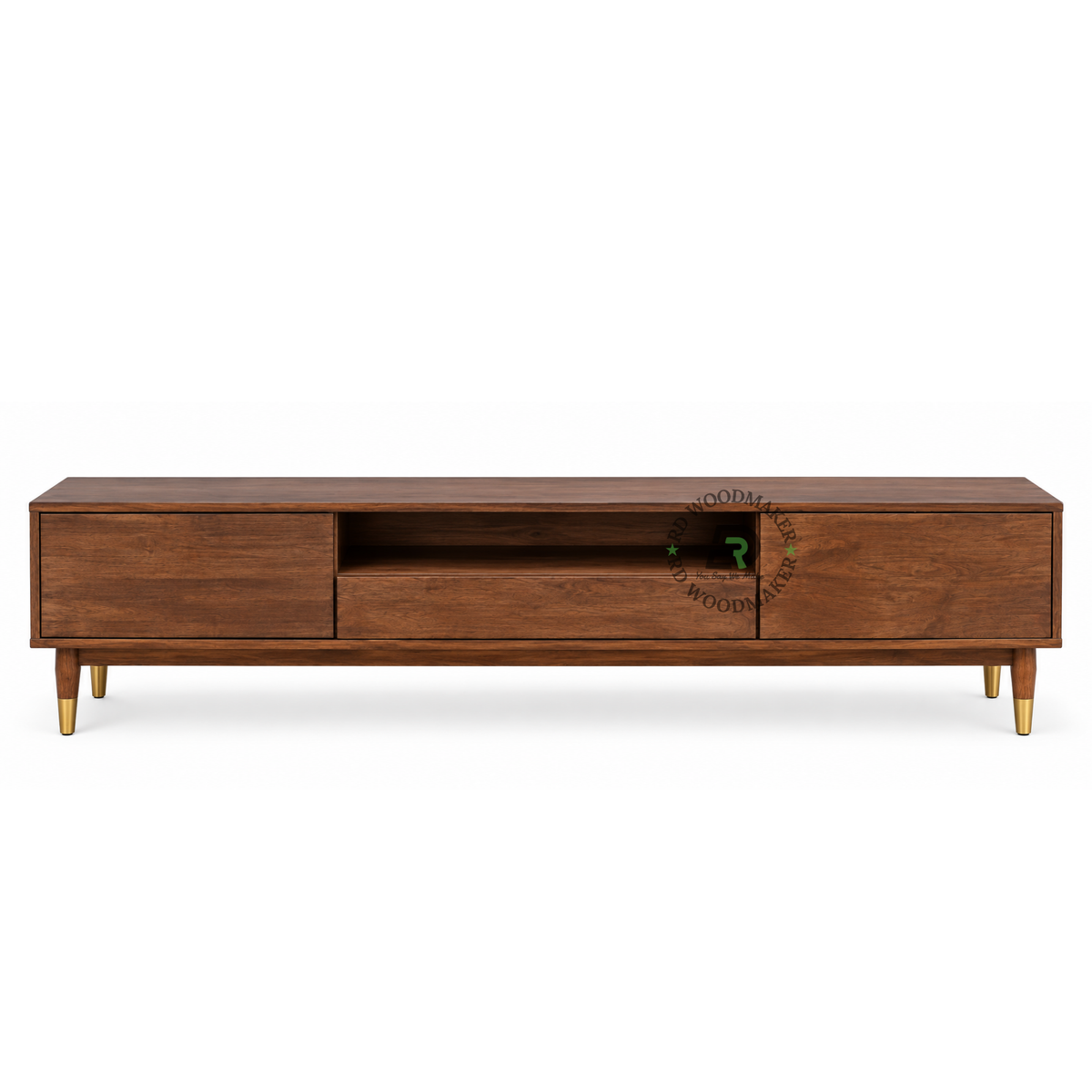 ROWAN WALNUT SOLID WOOD TV UNIT WITH BRASS-CAPPED LEGS
