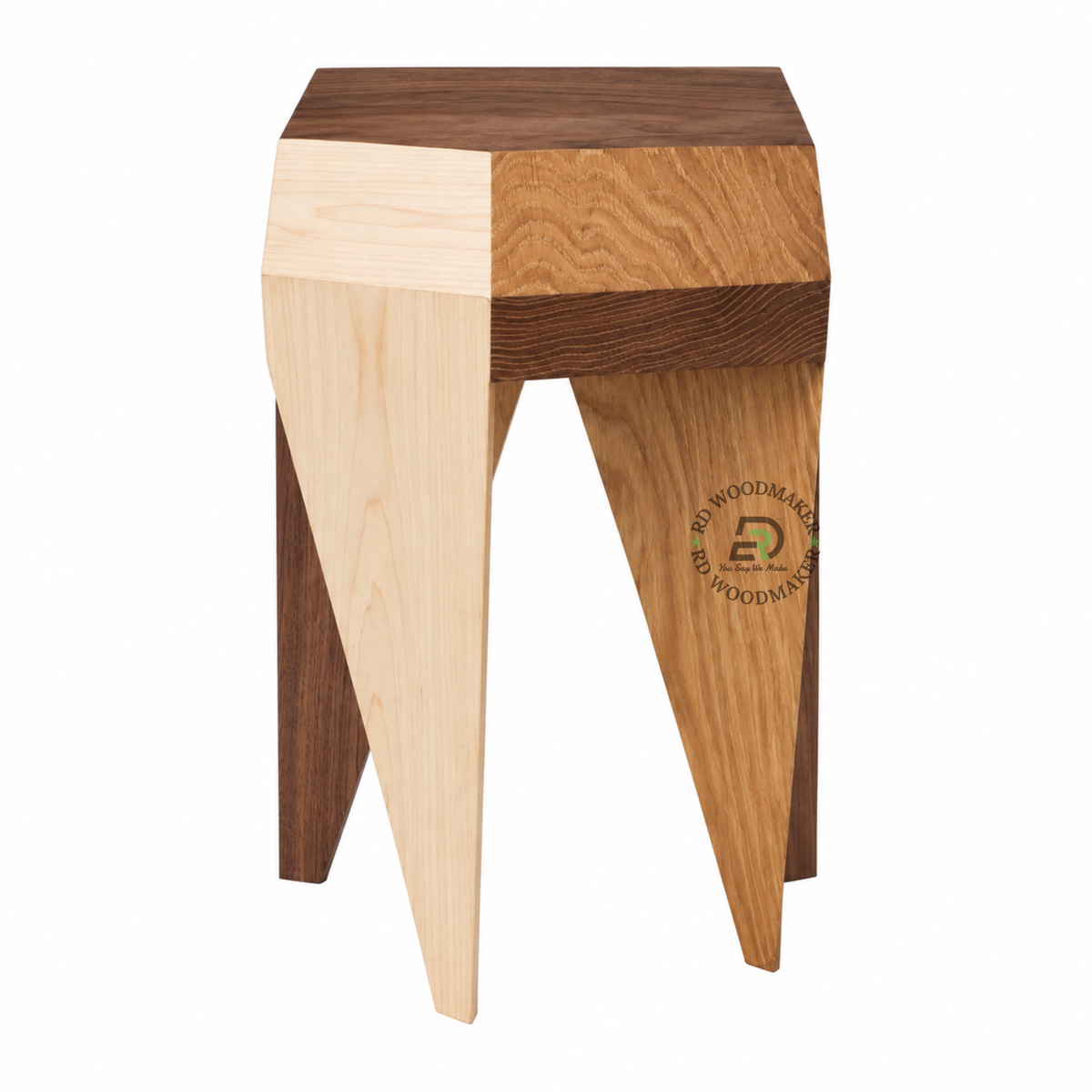 KAEL MULTI-TONE GEOMETRIC SOLID WOOD STOOL