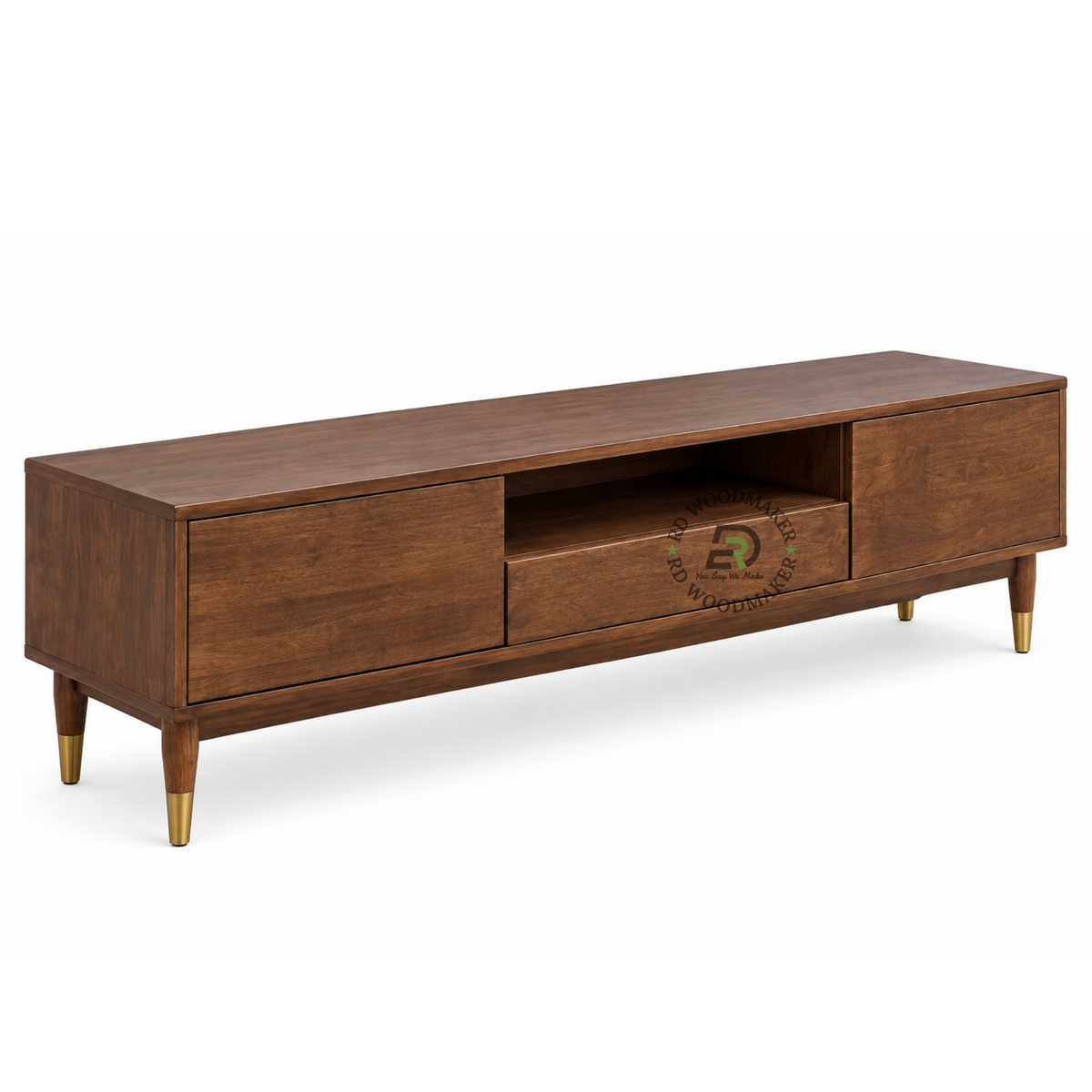 ROWAN WALNUT SOLID WOOD TV UNIT WITH BRASS-CAPPED LEGS