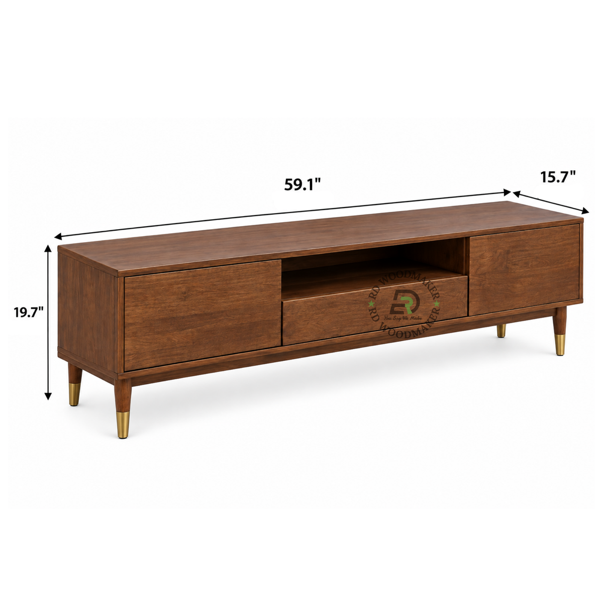 ROWAN WALNUT SOLID WOOD TV UNIT WITH BRASS-CAPPED LEGS