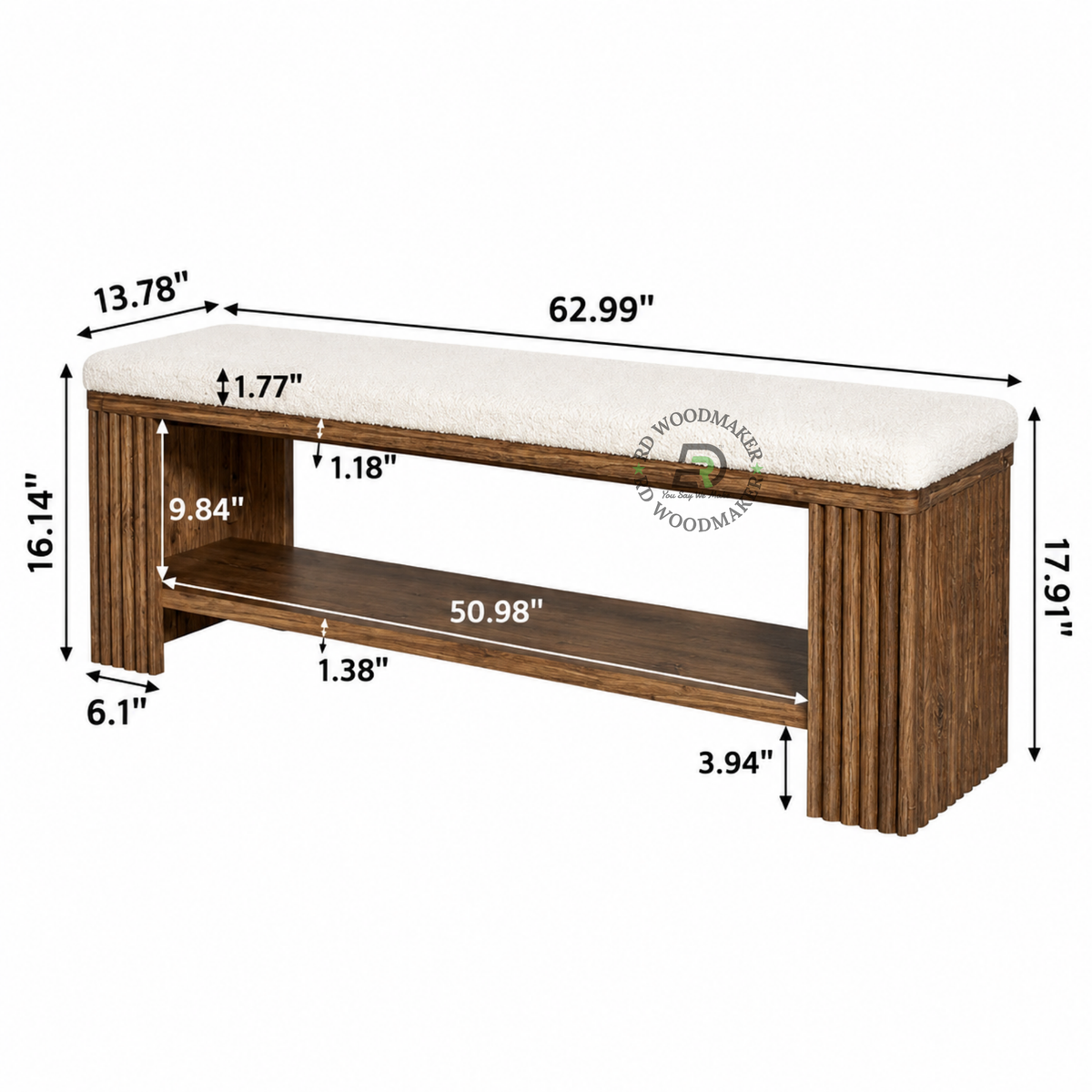 RIVA REEDED WOOD STORAGE BENCH WITH BOUCLÉ SEAT