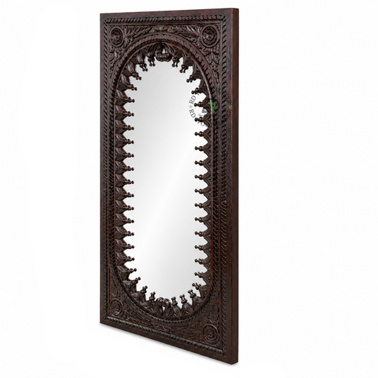 HANDCARVED ARCH FLORAL WOODEN WALL MIRROR