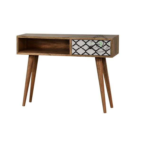 MODERN SOLID WOOD CONSOLE TABLE WITH DECORATIVE PATTERN DRAWER