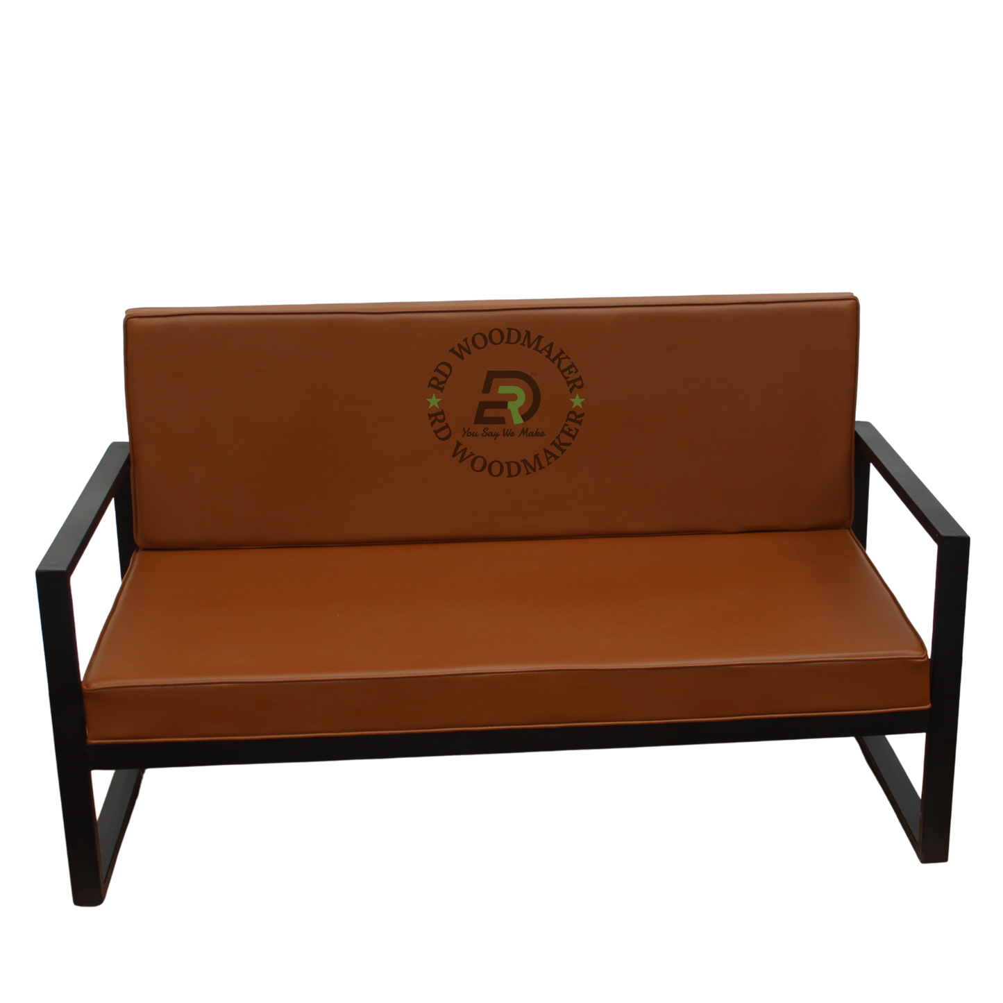 INDUSTRIAL TAN BROWN UPHOLSTERED SOFA WITH BLACK METAL FRAME