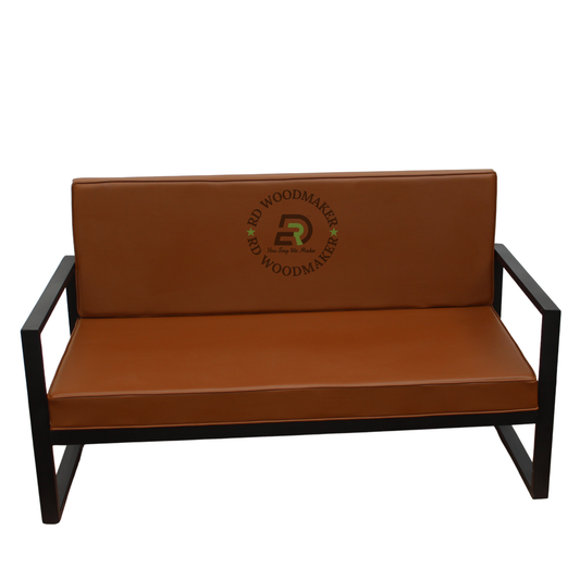 INDUSTRIAL TAN BROWN UPHOLSTERED SOFA WITH BLACK METAL FRAME