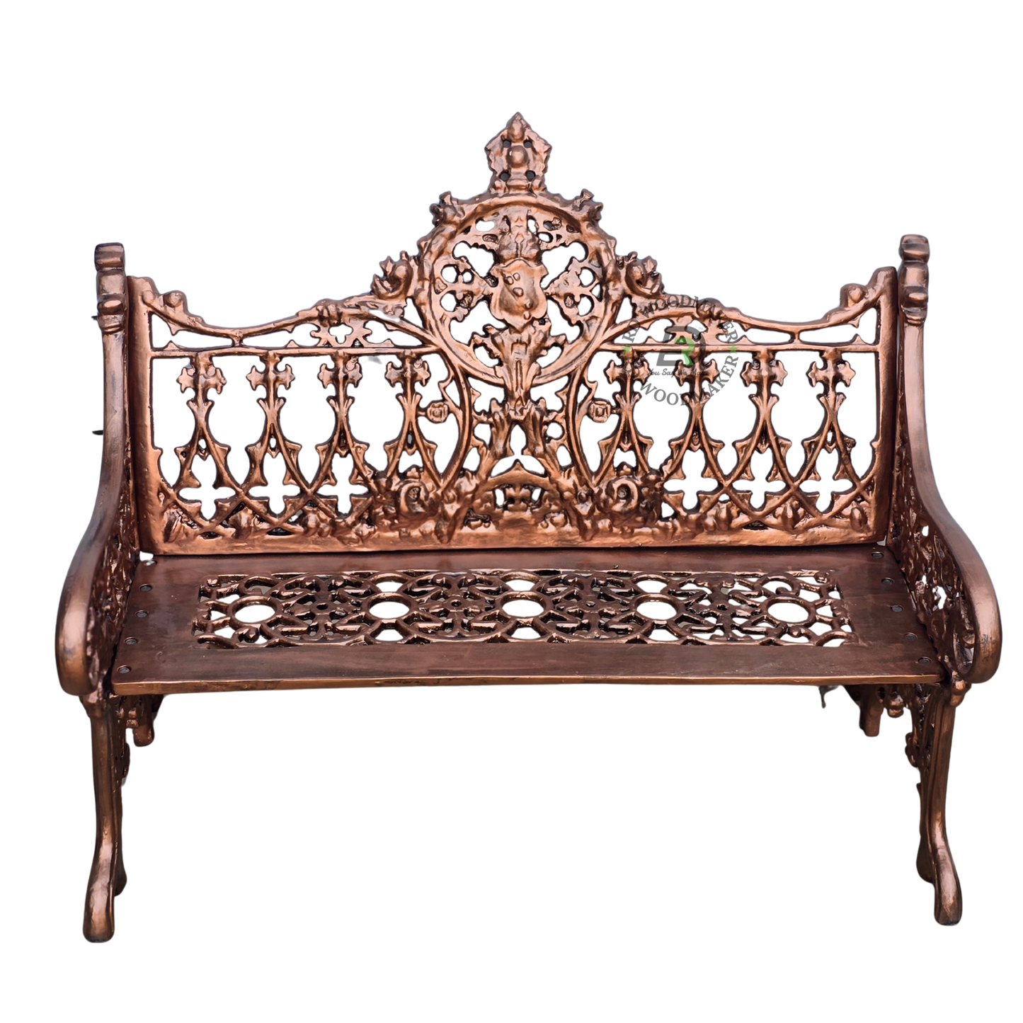 ORNATE HERITAGE CAST METAL GARDEN BENCH WITH FLORAL MEDALLION