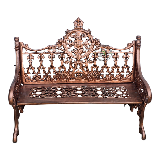 ORNATE HERITAGE CAST METAL GARDEN BENCH WITH FLORAL MEDALLION