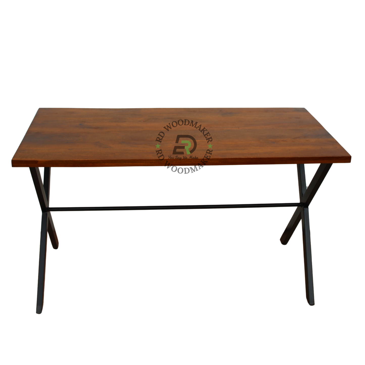 INDUSTRIAL RECTANGULAR WOODEN DINING TABLE WITH X-FRAME LEGS
