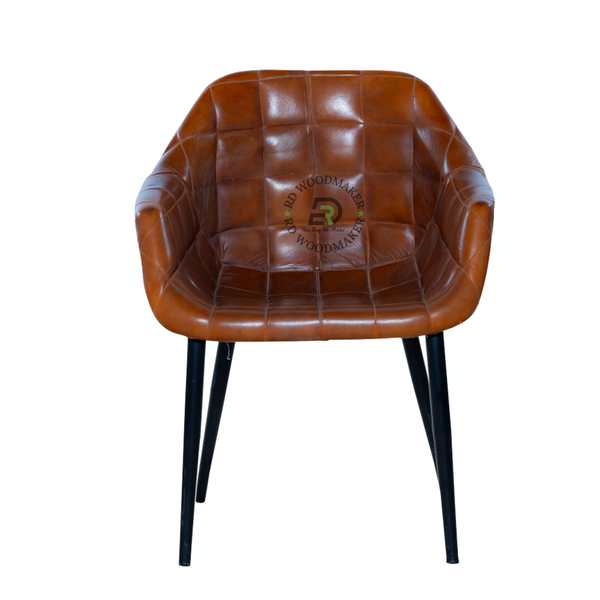 PREMIUM VINTAGE BROWN LEATHERETTE ARMCHAIR WITH QUILTED UPHOLSTERY
