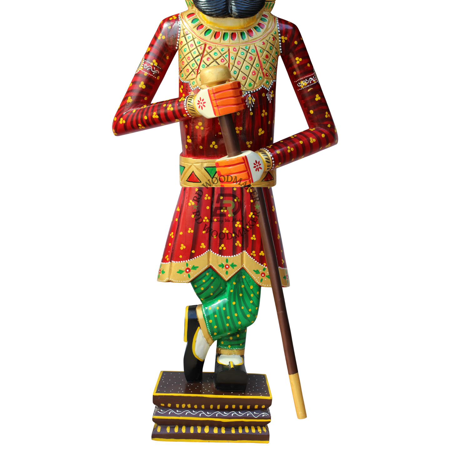 HAND-PAINTED RAJASTHANI ROYAL GUARD WOODEN STATUE SET OF 2